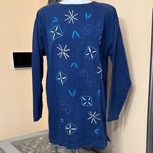 Vintage 1992 Segrets Sun Prints Medium Blue Long Sleeve Shirt Geometric Designs